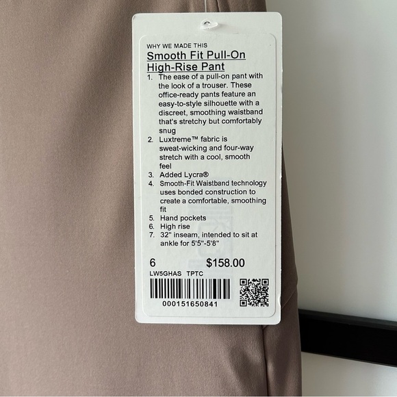 [6] NWT 2024 Lululemon Athletica Smooth Fit Pull On High Rise Pant Taupetastic - Picture 10 of 11